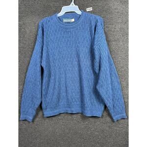 Kenneth Roberts Sweater Mens Large Blue 100% Cotton Made USA Textured Knit Crew